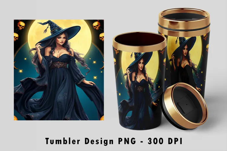 Gothic Celestial Witch Halloween 20oz Tumbler Wrap PNG