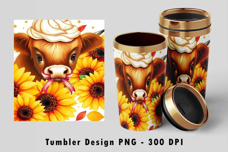 Highland Cow Sunflower 20 oz Tumbler Wrap PNG Digital File