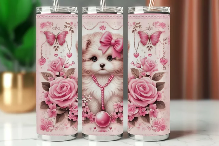 Tumbler Wrap 20 oz - floral puppy dog