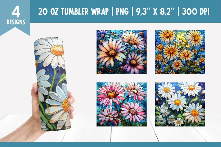 Stained Glass Flowers Sublimation | Daisy Tumbler Wrap