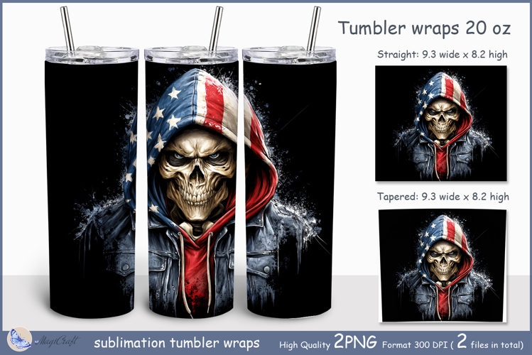 Skeleton American flag | Wrap Tumbler 20 oz| 4th of July