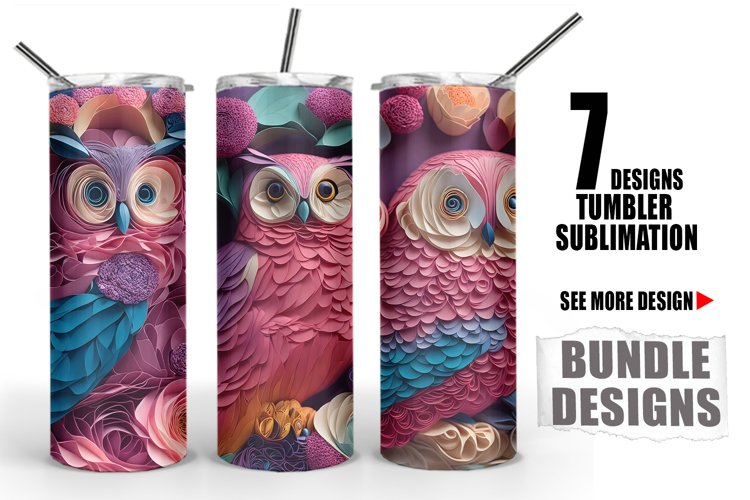3D Flowers and Owl Tumbler Sublimation Wrap