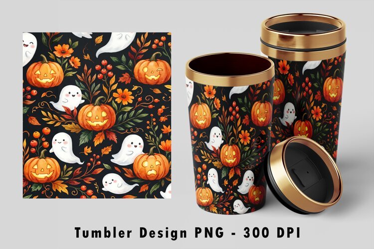 Cute Ghost Pumpkin Tumbler Wrap PNG example image 1