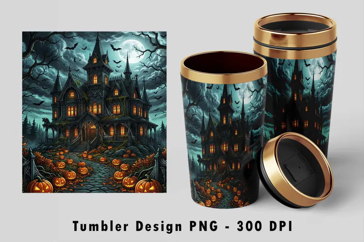 Gothic Haunted Mansion Tumbler PNG 300 DPI