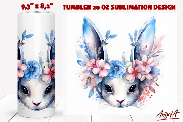 Bunny tumbler sublimation / watercolor easter bunny face png