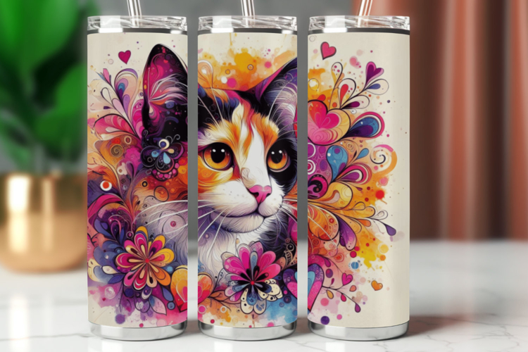 Tumbler Wrap 20 oz - floral cat