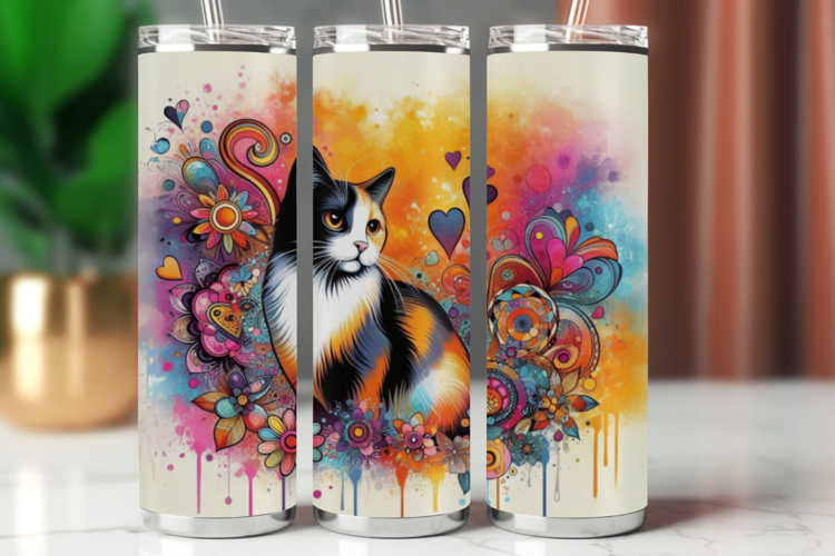 Tumbler Wrap 20 oz - floral cat