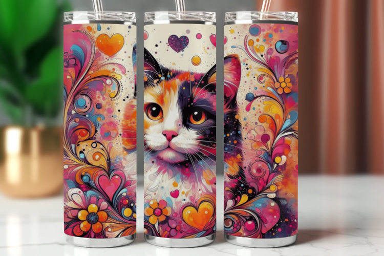 Tumbler Wrap 20 oz - floral cat