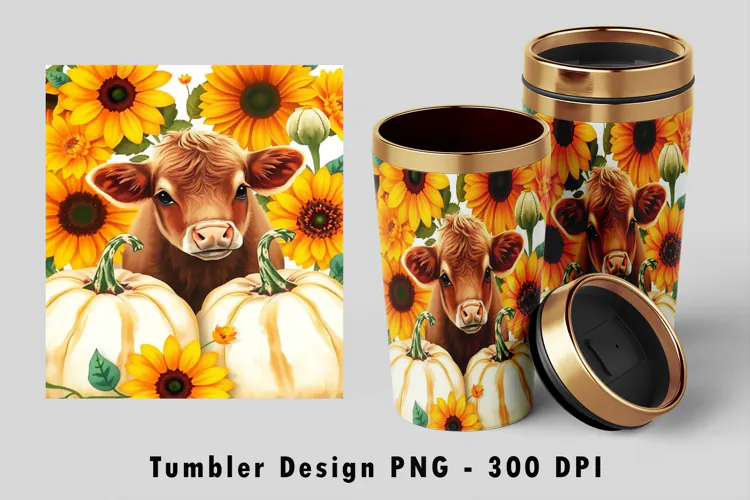 Autumn Highland Cow Sunflower Pumpkin 20oz Tumbler Wrap