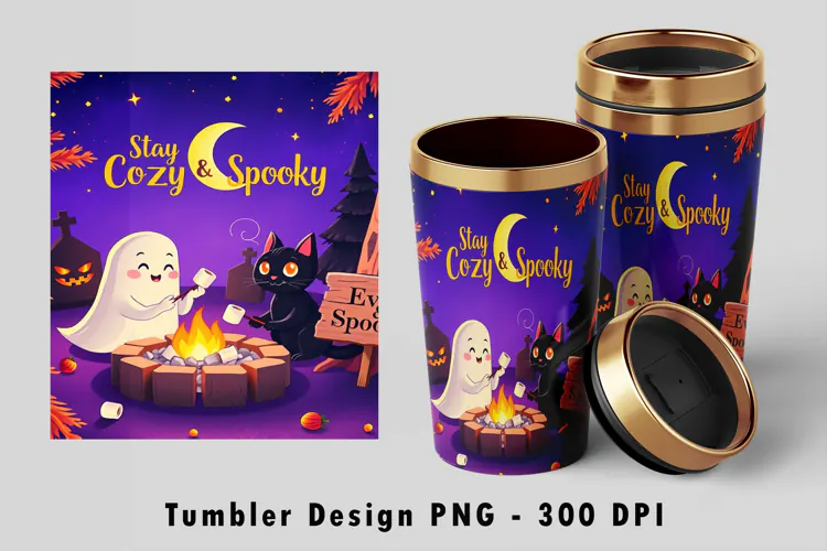 Stay Cozy & Spooky Ghost Campfire Halloween 20oz Tumbler