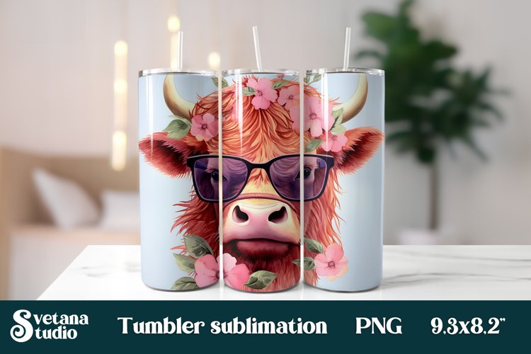 Pink flower cow tumbler wrap design | Animal farm tumbler