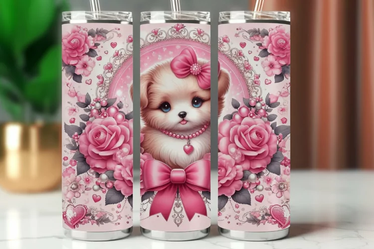 Tumbler Wrap 20 oz - floral puppy dog