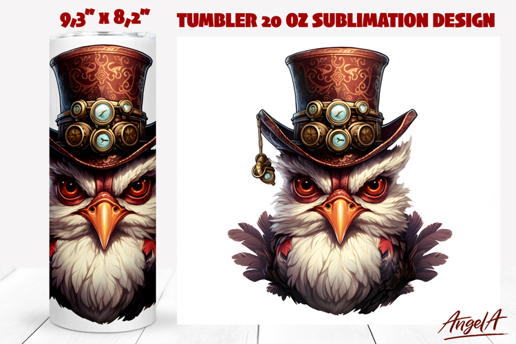 Bird tumbler sublimation wrap / Steampunk chicken png