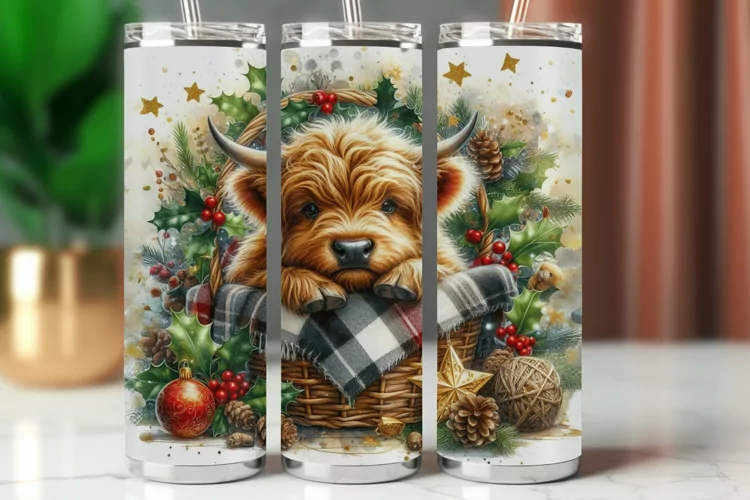 Tumbler Wrap 20 oz - christmas highland cow
