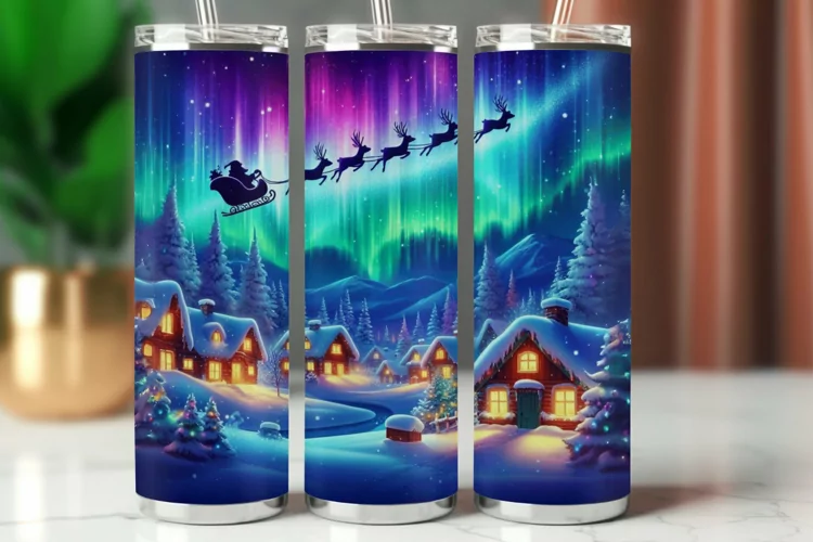 Tumbler Wrap 20 oz - flying santa claus and reindeer