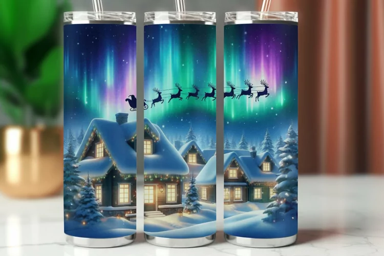 Tumbler Wrap 20 oz - flying santa claus and reindeer