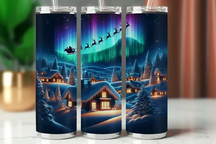 Tumbler Wrap 20 oz - flying santa claus and reindeer