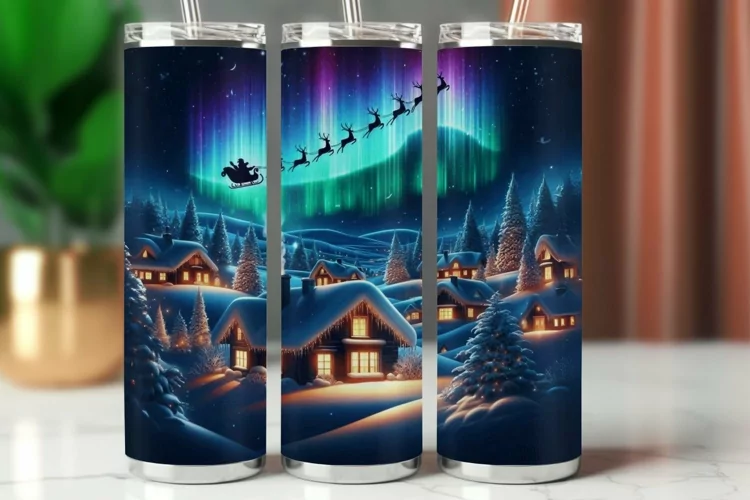 Tumbler Wrap 20 oz - flying santa claus and reindeer