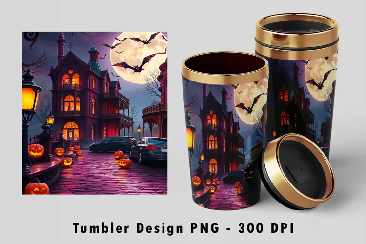 Gothic Haunted Mansion Full Moon Halloween 20oz Tumbler Wrap