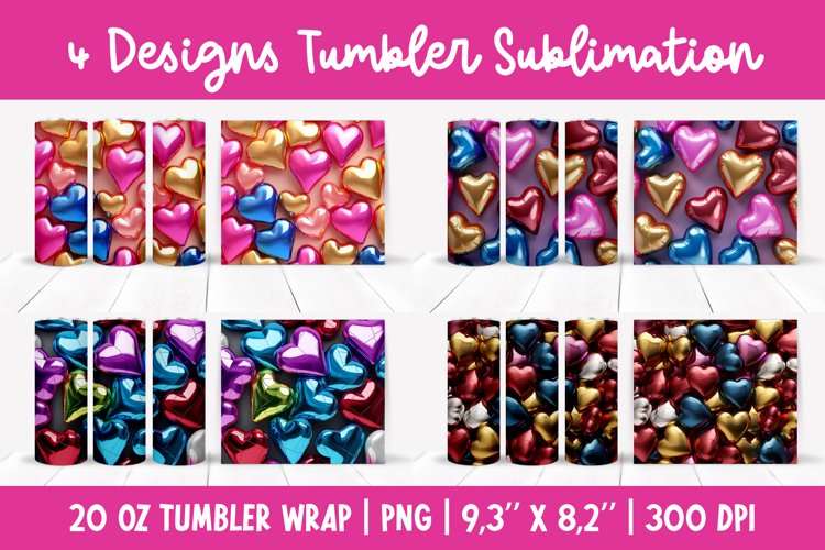 3d Inflated Hearts Tumbler Sublimation Wrap example image 1