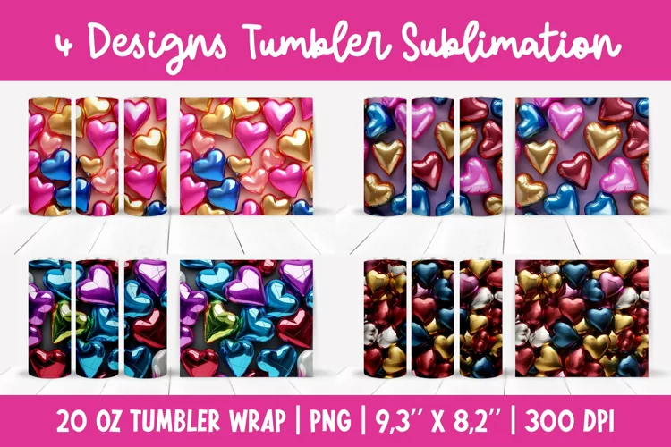 3d Inflated Hearts Tumbler Sublimation Wrap