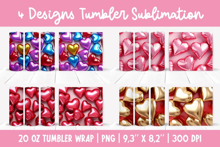 3d Inflated Hearts Tumbler Sublimation Wrap example image 1