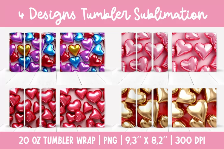 3d Inflated Hearts Tumbler Sublimation Wrap
