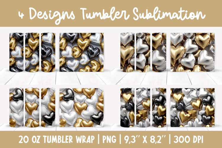 3d Inflated Hearts Tumbler Sublimation Wrap example image 1