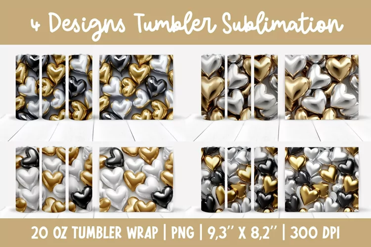 3d Inflated Hearts Tumbler Sublimation Wrap
