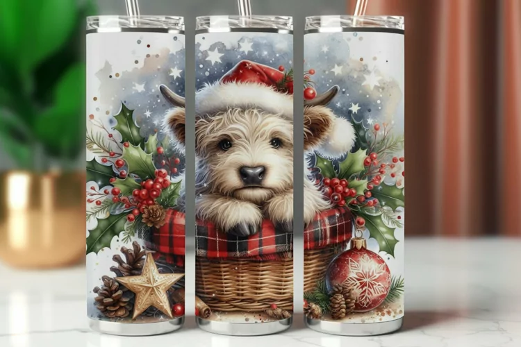 Tumbler Wrap 20 oz - christmas highland cow