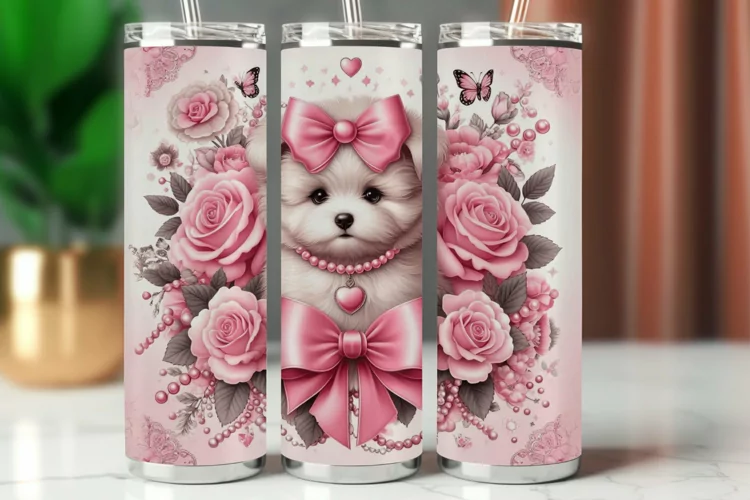 Tumbler Wrap 20 oz - floral puppy dog