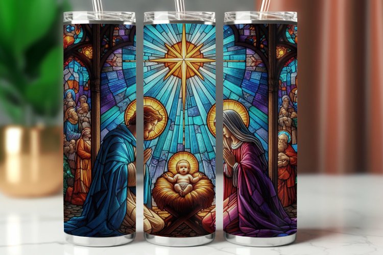 Tumbler Wrap 20 oz - stained glass nativity