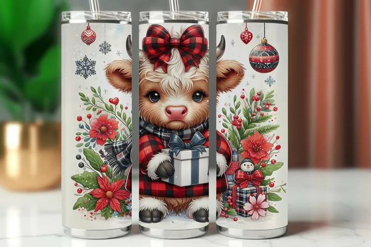 Tumbler Wrap 20 oz - christmas highland cow