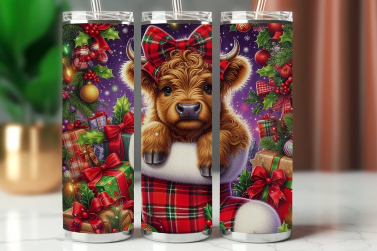 Tumbler Wrap 20 oz - christmas highland cow
