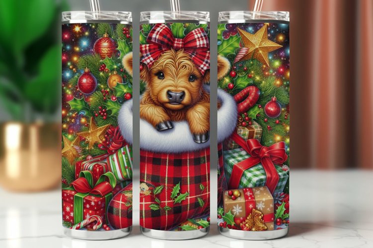 Tumbler Wrap 20 oz - christmas highland cow