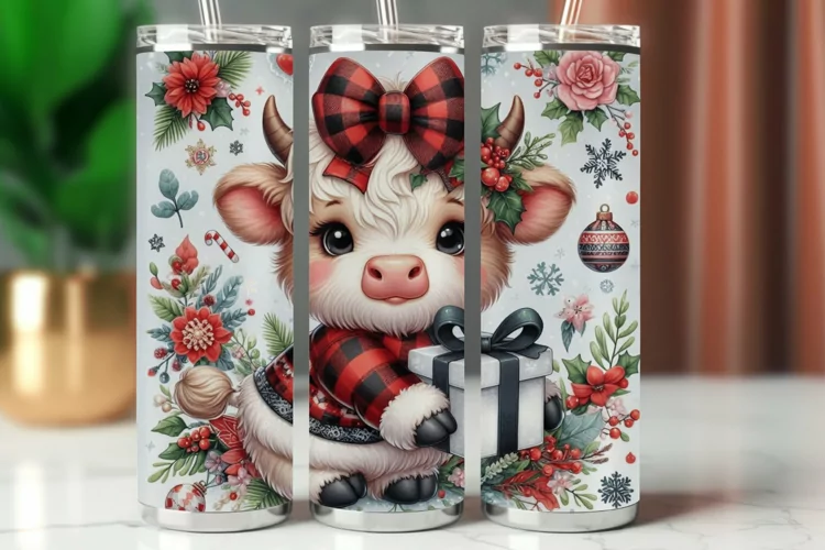 Tumbler Wrap 20 oz - christmas highland cow