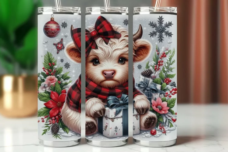Tumbler Wrap 20 oz - christmas highland cow