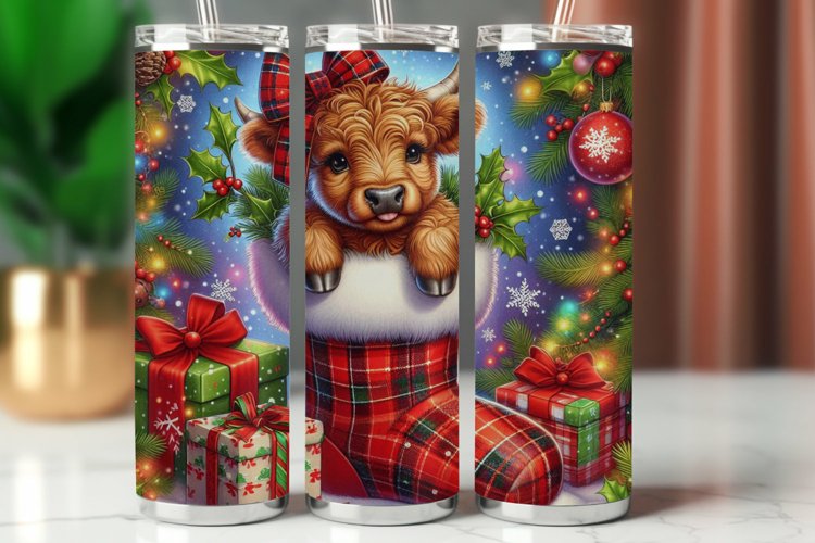 Tumbler Wrap 20 oz - christmas highland cow