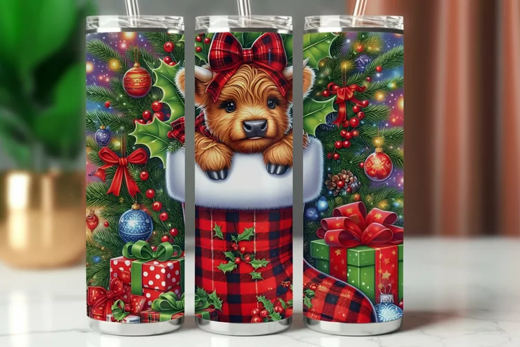 Tumbler Wrap 20 oz - christmas highland cow
