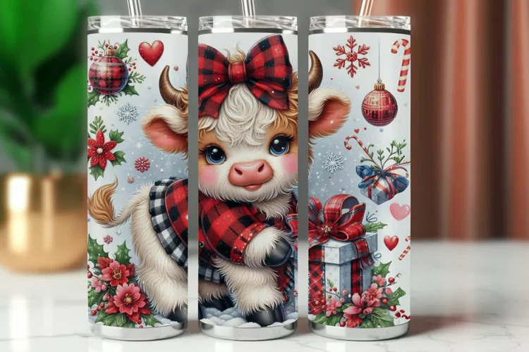 Tumbler Wrap 20 oz - christmas highland cow