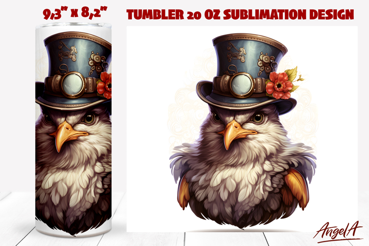 Bird tumbler sublimation wrap / Steampunk chicken png