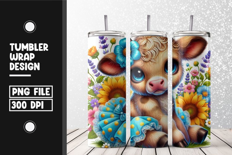 Floral cow Tumbler Wrap | Sublimation | 20 oz Skinny
