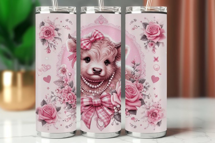 Tumbler Wrap 20 oz - floral highland cow example image 1