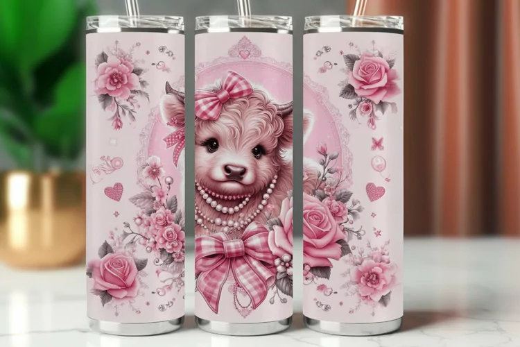 Tumbler Wrap 20 oz - floral highland cow