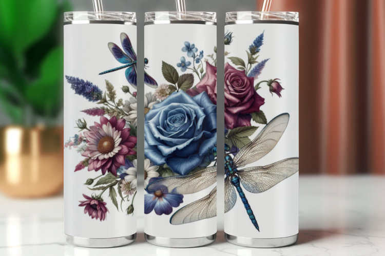 Tumbler Wrap 20 oz - dragonfly flowers