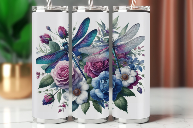 Tumbler Wrap 20 oz - dragonfly flowers