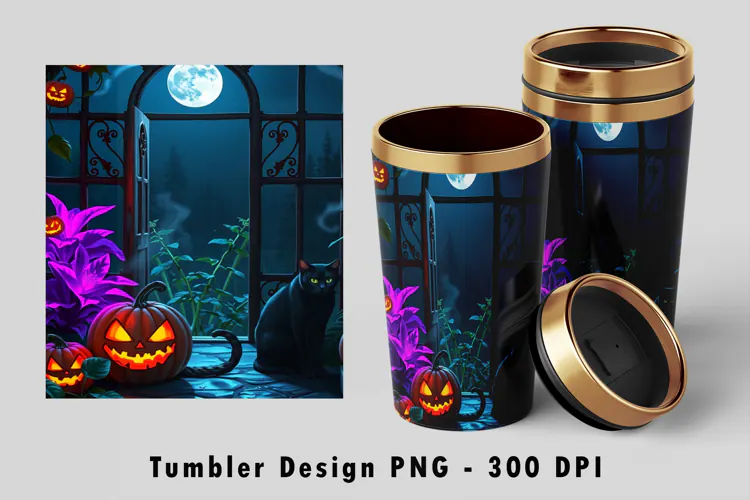 Gothic Greenhouse Black Cat Halloween 20oz Tumbler Wrap