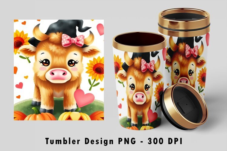 Cute Halloween Cow Witch Tumbler Sublimation PNG 300 DPI example image 1