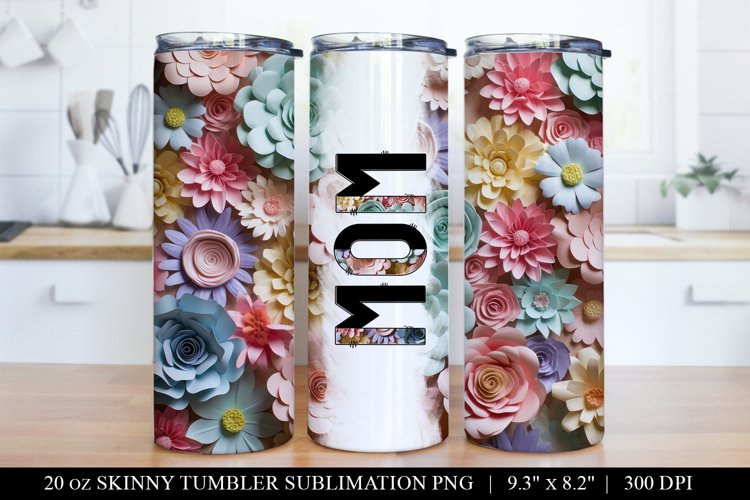 3D Floral Pastel MOM 20 oz Skinny Tumbler Wrap Sublimation example image 1