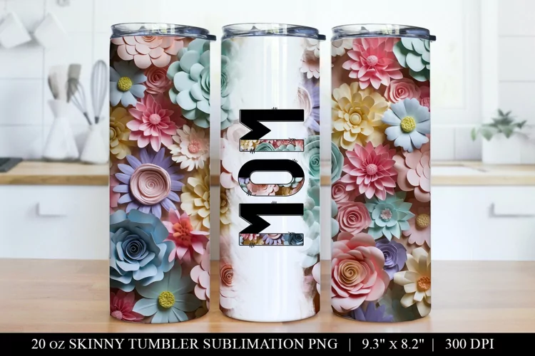 3D Floral Pastel MOM 20 oz Skinny Tumbler Wrap Sublimation